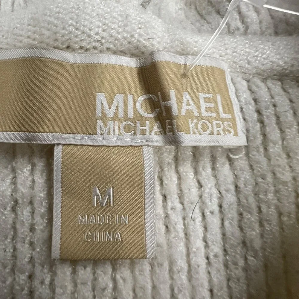 Michael Kors Women's Hooded Sweater Long Sleeve Zip Cuff Cream Size Medium